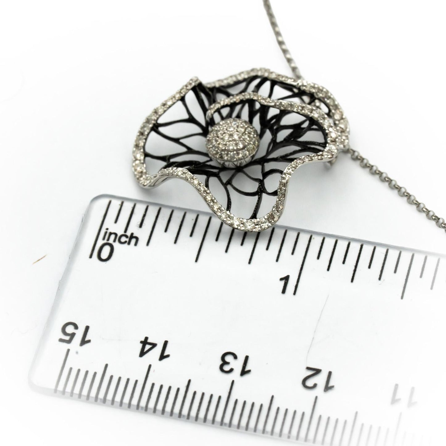 14k White Gold & Rhodium Diamond Cluster Abstract Flower Pendant Necklace 1.0CT
