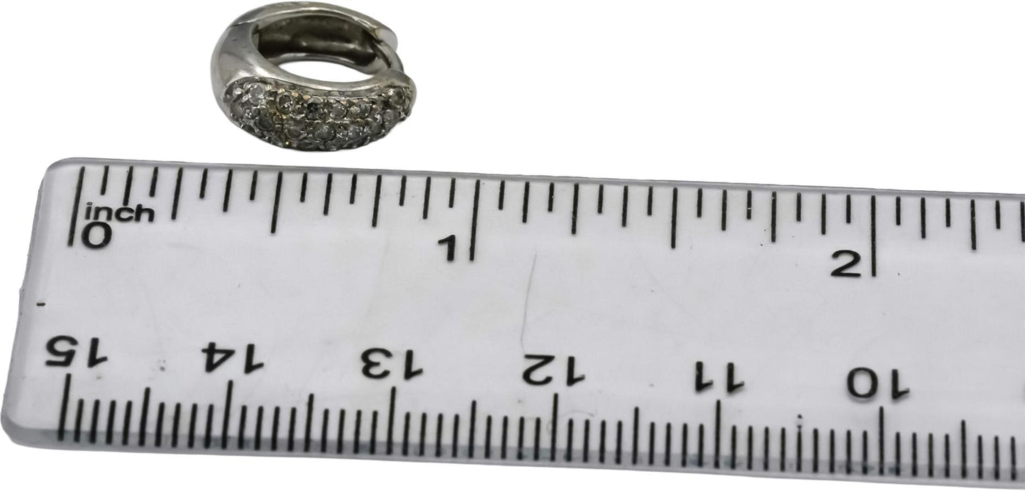 14k White Gold Round Diamond Hoop Huggie Earrings 0.45CT