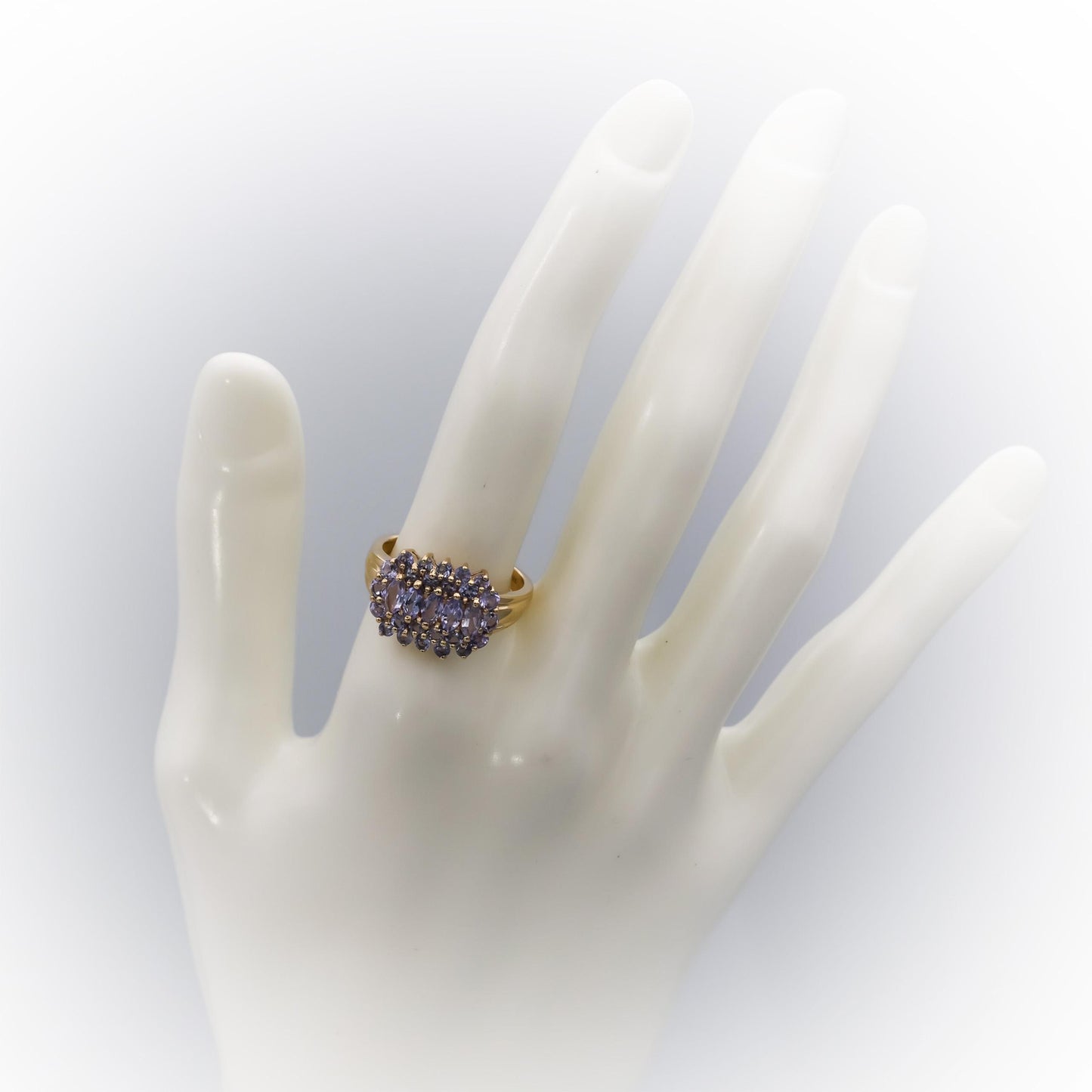 14k Yellow Gold Round and Marquise Cut Tanzanite Cluster Ring 2.06CT Size 8