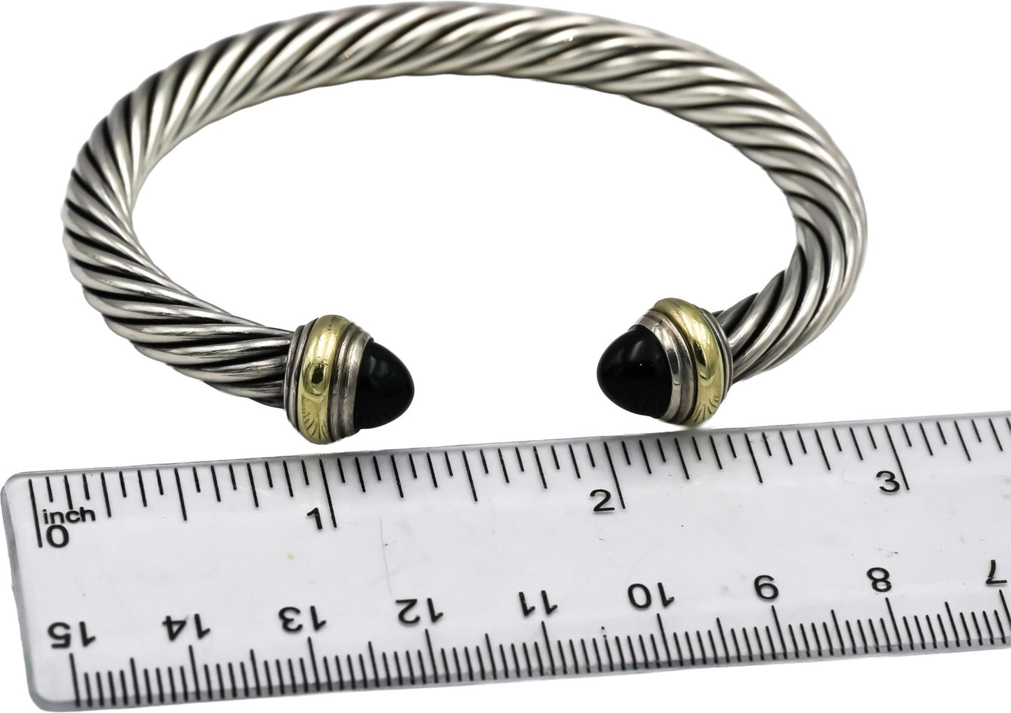 DAVID YURMAN Sterling Silver 14k Gold Classic Cable Bracelet w/ Onyx End Caps