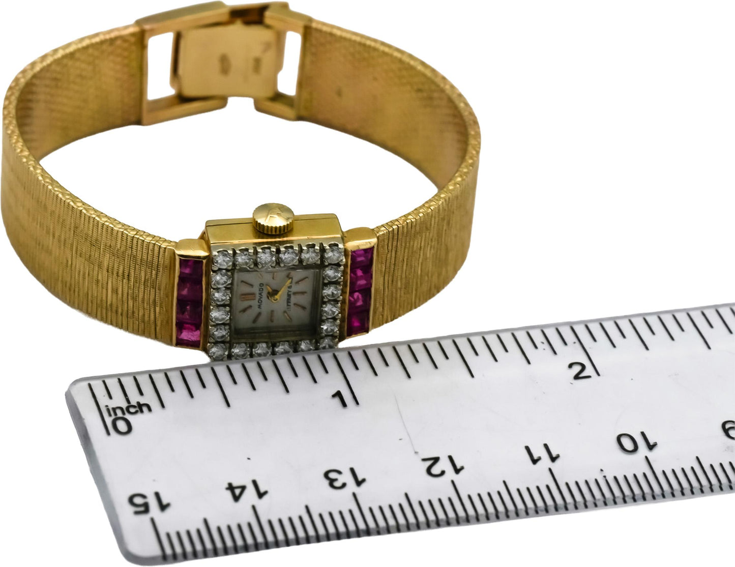 MOVADO 14k Yellow Gold Tiffany & Co. Dial Diamond Ruby Mechanical Watch 1.35CT
