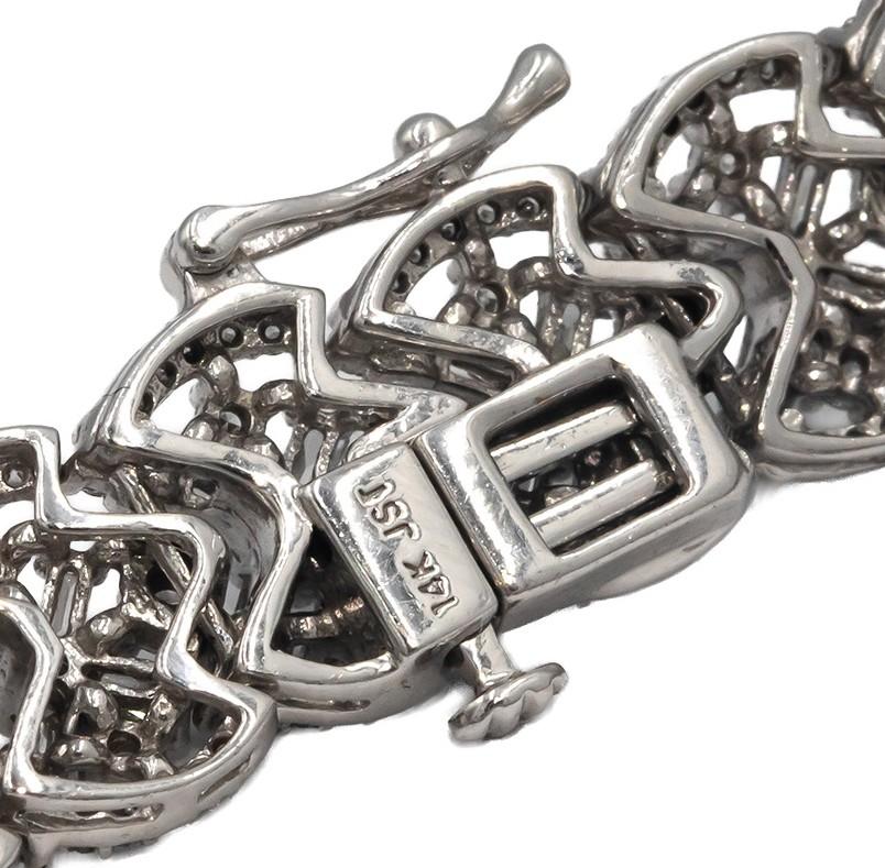 14k White Gold Round and Baguette Cut Diamond Fancy Link Bracelet 5.0CT