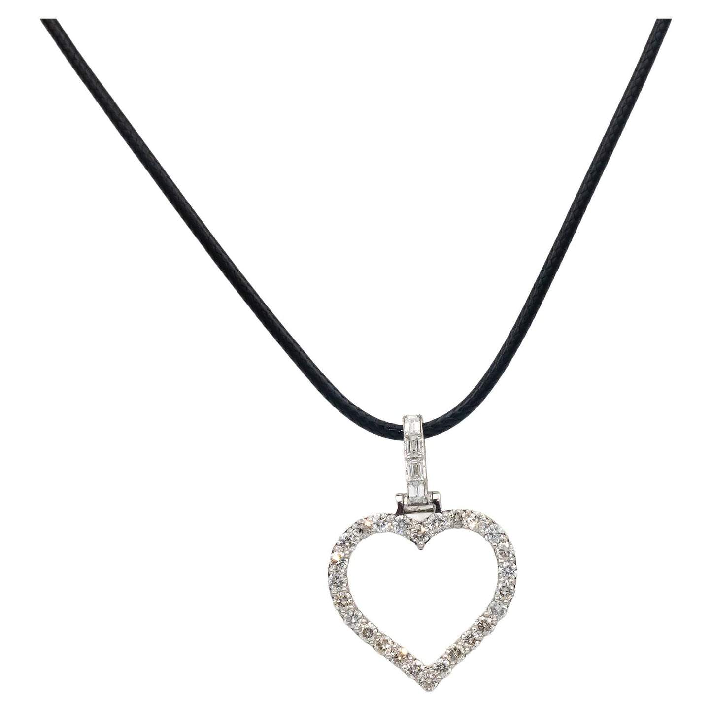 10k White Gold 2.15CT Diamond Open Heart Pendant on Cord Necklace