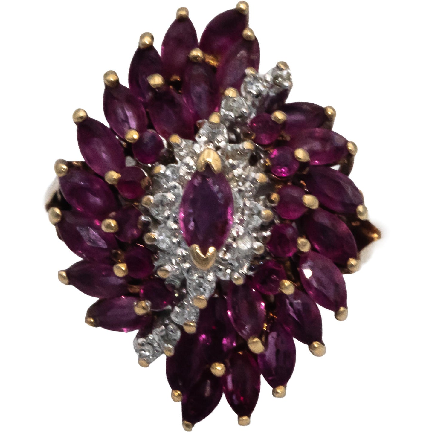 10k Yellow Gold Diamond and Ruby Cluster Cocktail Ring 1.62CT Size 8