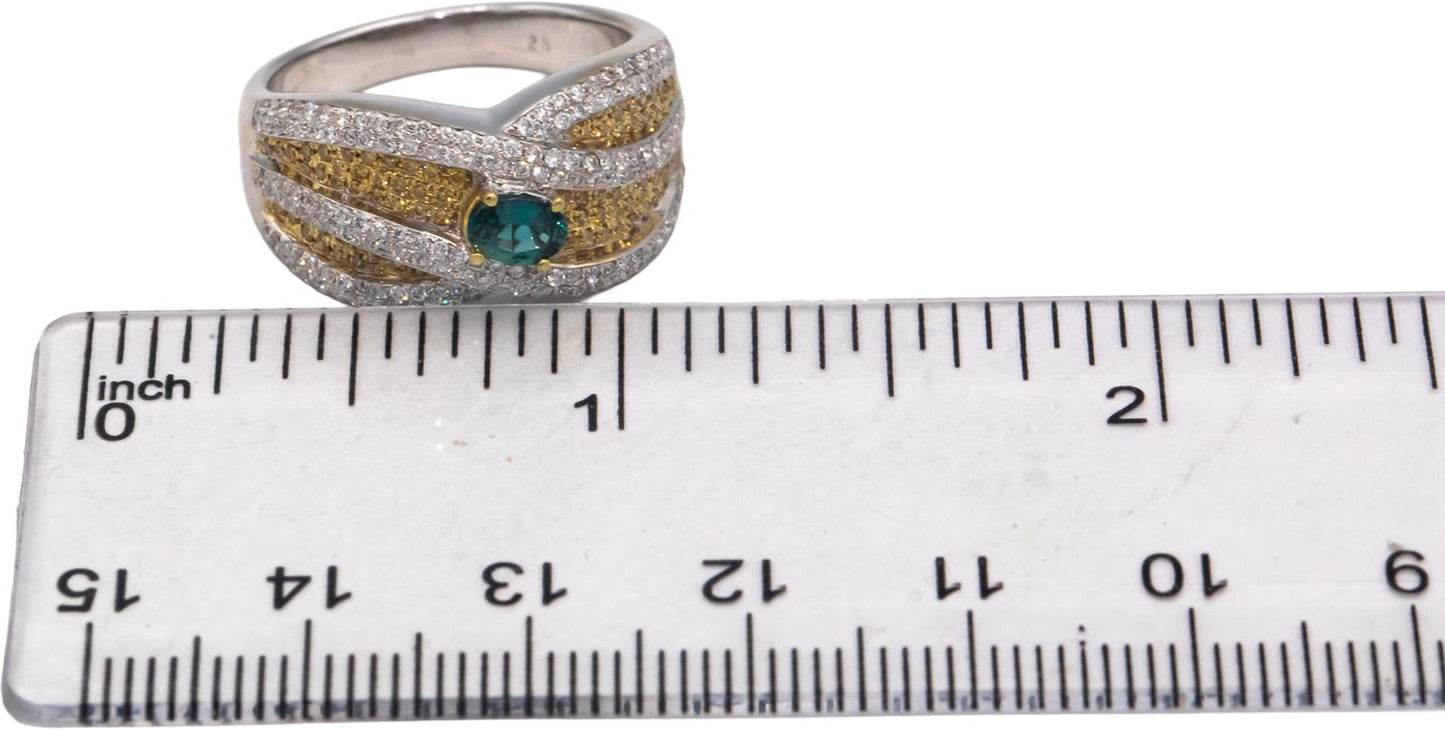 IGI Certified 18k White Gold White and Yellow Diamond & Alexandrite Ring 1.29CT