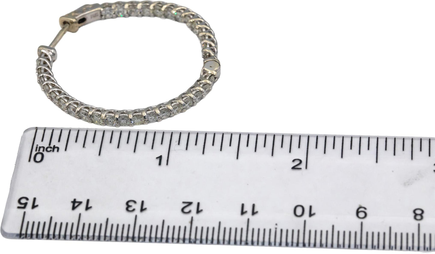 14k White Gold 4.30CT Round Cut Trellis Setting Inside Out Hoop Earrings