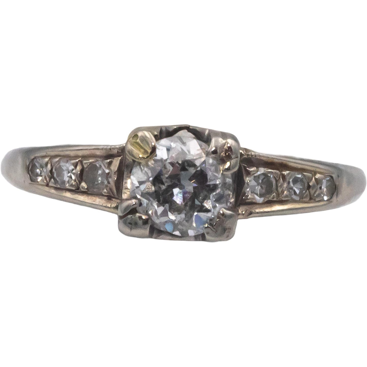 Vintage Antique 14k White Gold 0.40CT Old Euro Engagement Ring w/ 0.35 Center