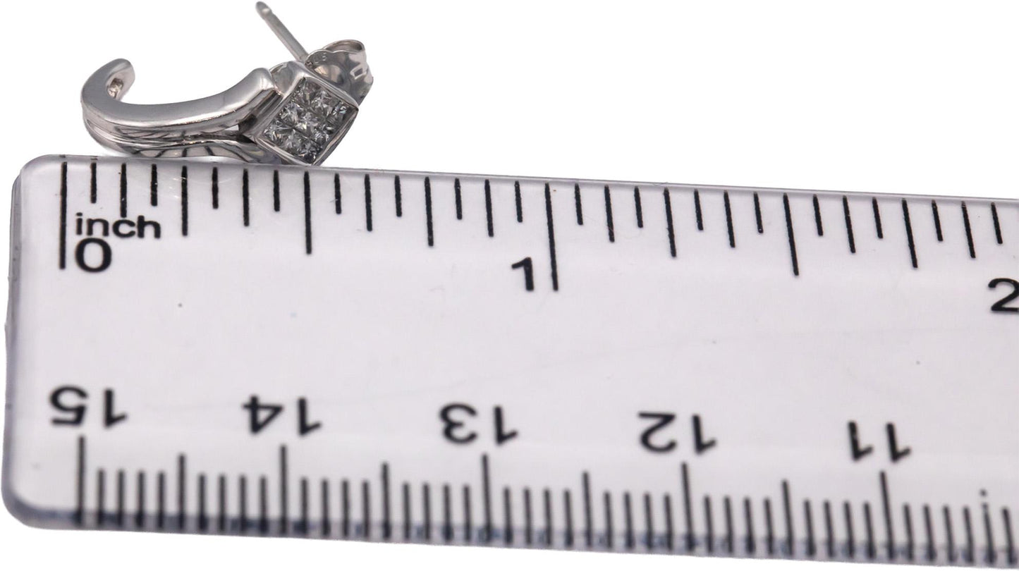 14k White Gold Jewelry Princess Cut Diamond Curved Stud Earrings 0.20CT