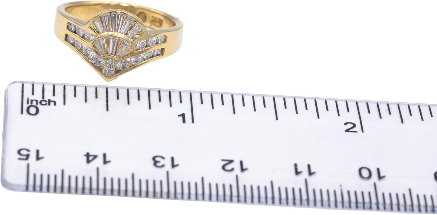 Estate 18k Yellow Gold 0.55CT VS Round & Baguette Diamond Cocktail Ring Size 6.5