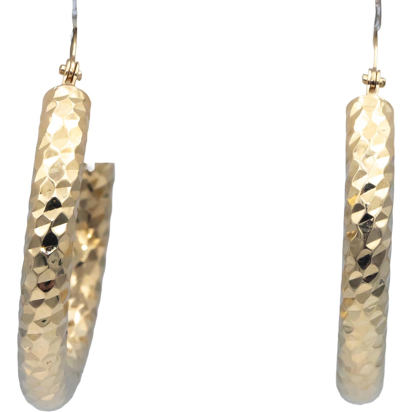 14k Yellow Gold 30.0mm Diameter Diamond Cut Textured Hoop Earrings