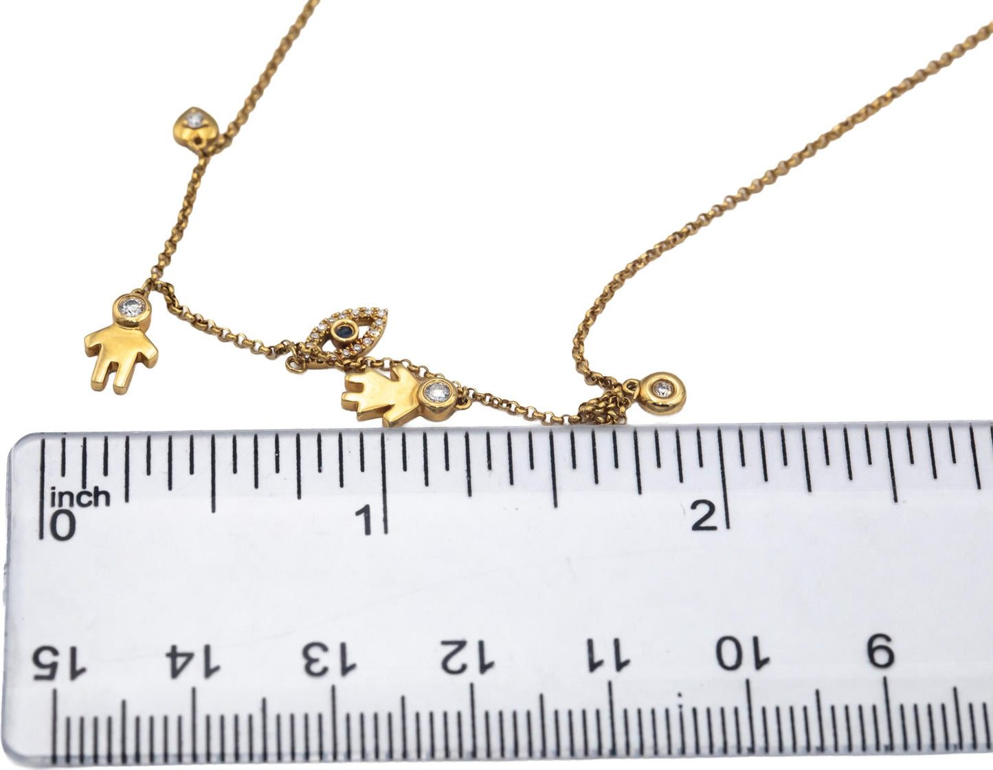 18k Yellow Gold 0.10CT VS Diamond Mixed Themes Charm Dangle Necklace w/ Sapphire