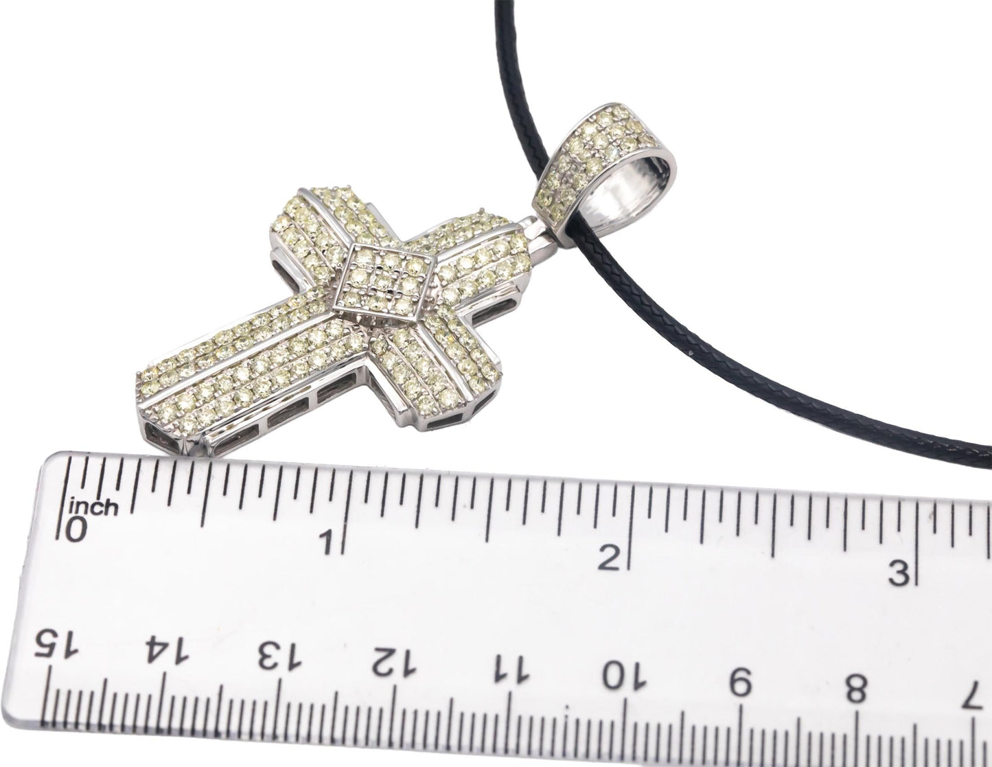14k White Gold Light Yellow Diamond Iced Out Cross Crucifix Pendant 3.0CT