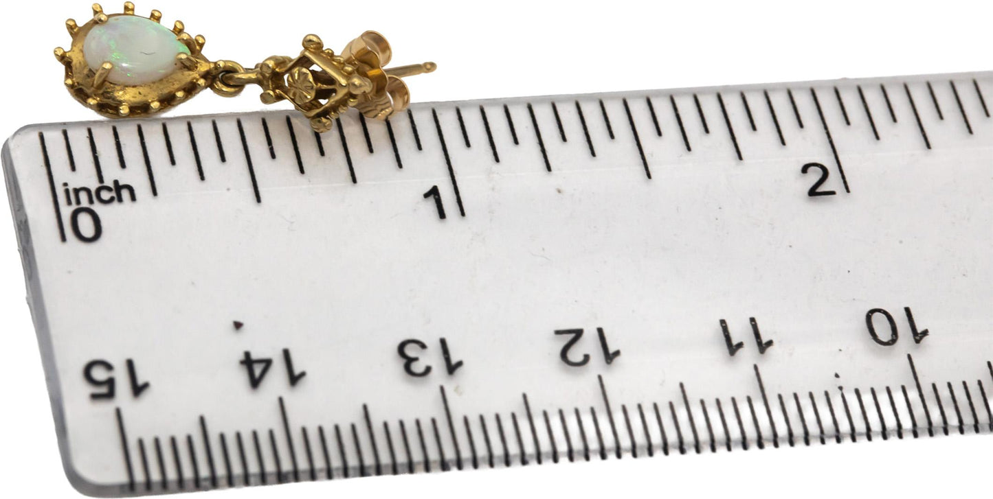 14k Yellow Gold Pear Cabochon Opal Drop Dangle Earrings 0.50CT