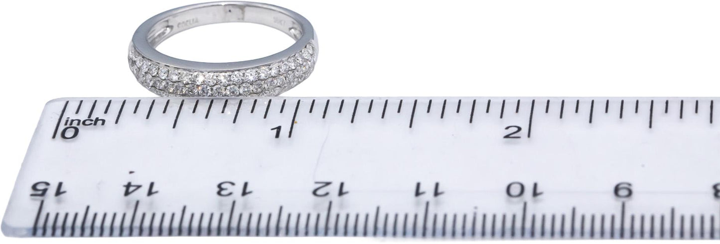 ODELIA 18k White Gold Round Diamond Three Row Band Ring 0.75CT Size 6.75