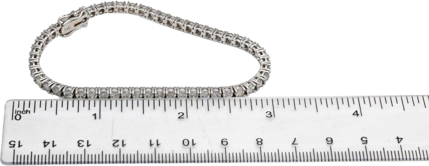 14k White Gold Round Diamond Tennis Bracelet 5.55CT