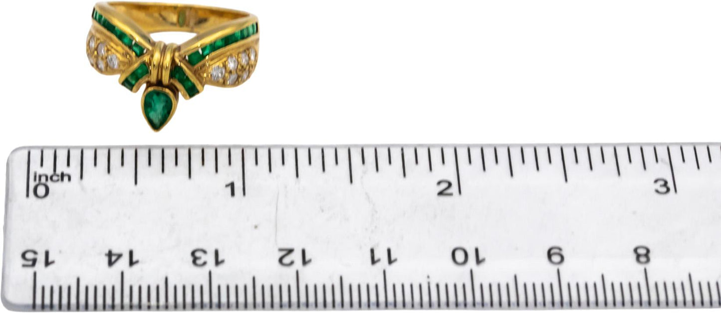 18k Yellow Gold Diamond and Emerald Ribbon Cocktail Ring 0.80CT Size 7