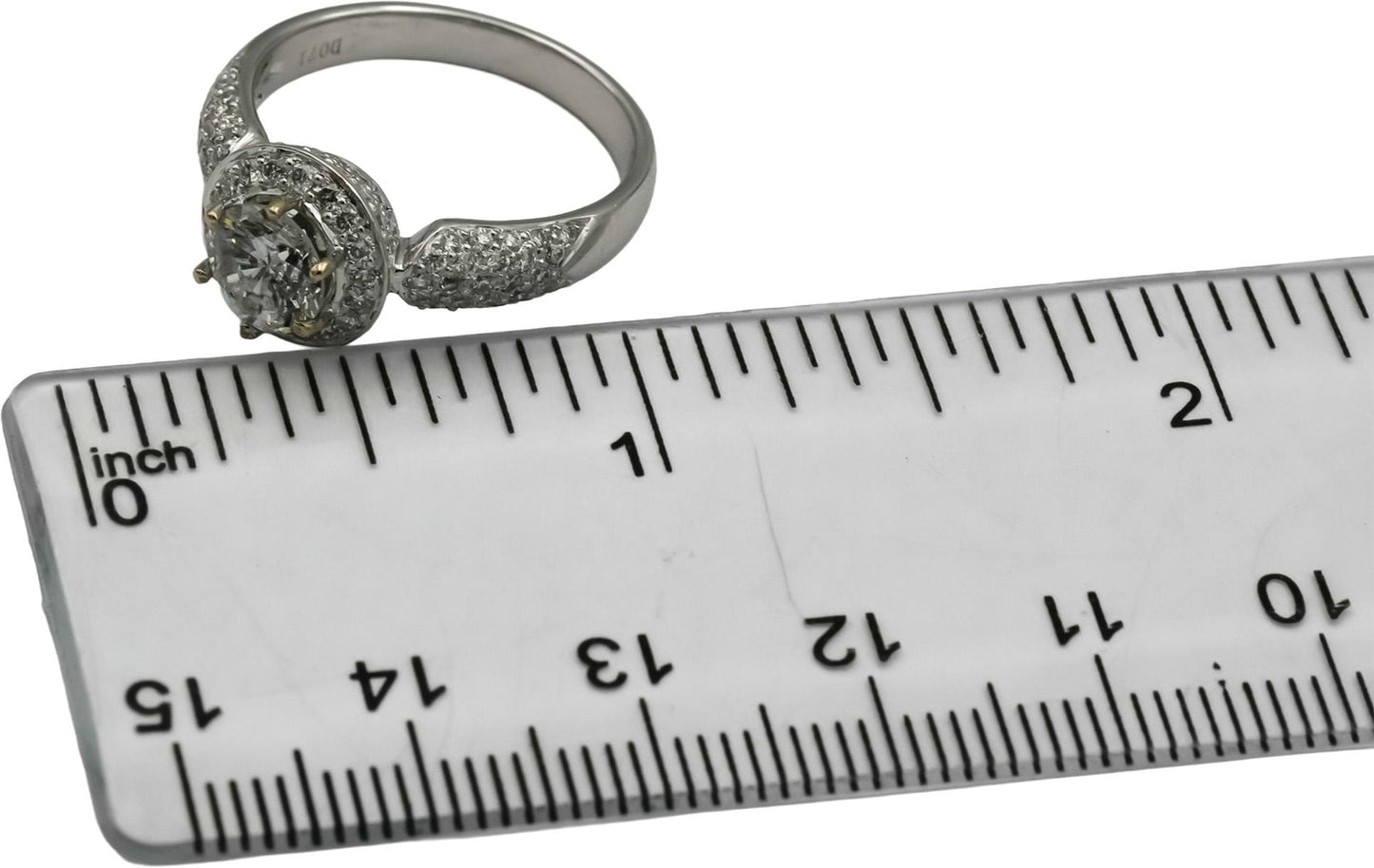 18k White Gold Round Diamond Engagement Ring 1.61CT w/ 0.90CT Center Size 6.75