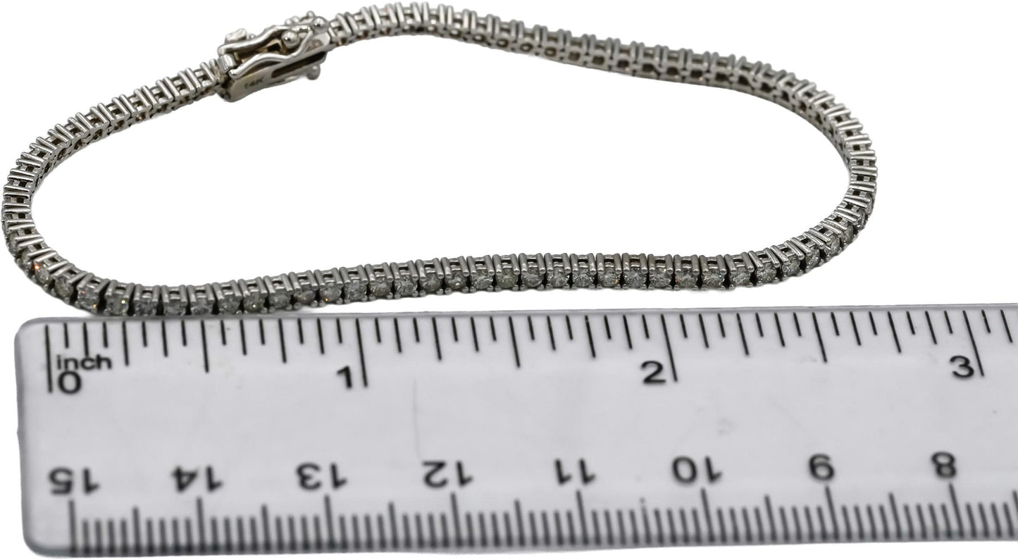 14k White Gold Round Diamond Tennis Bracelet 2.25CT