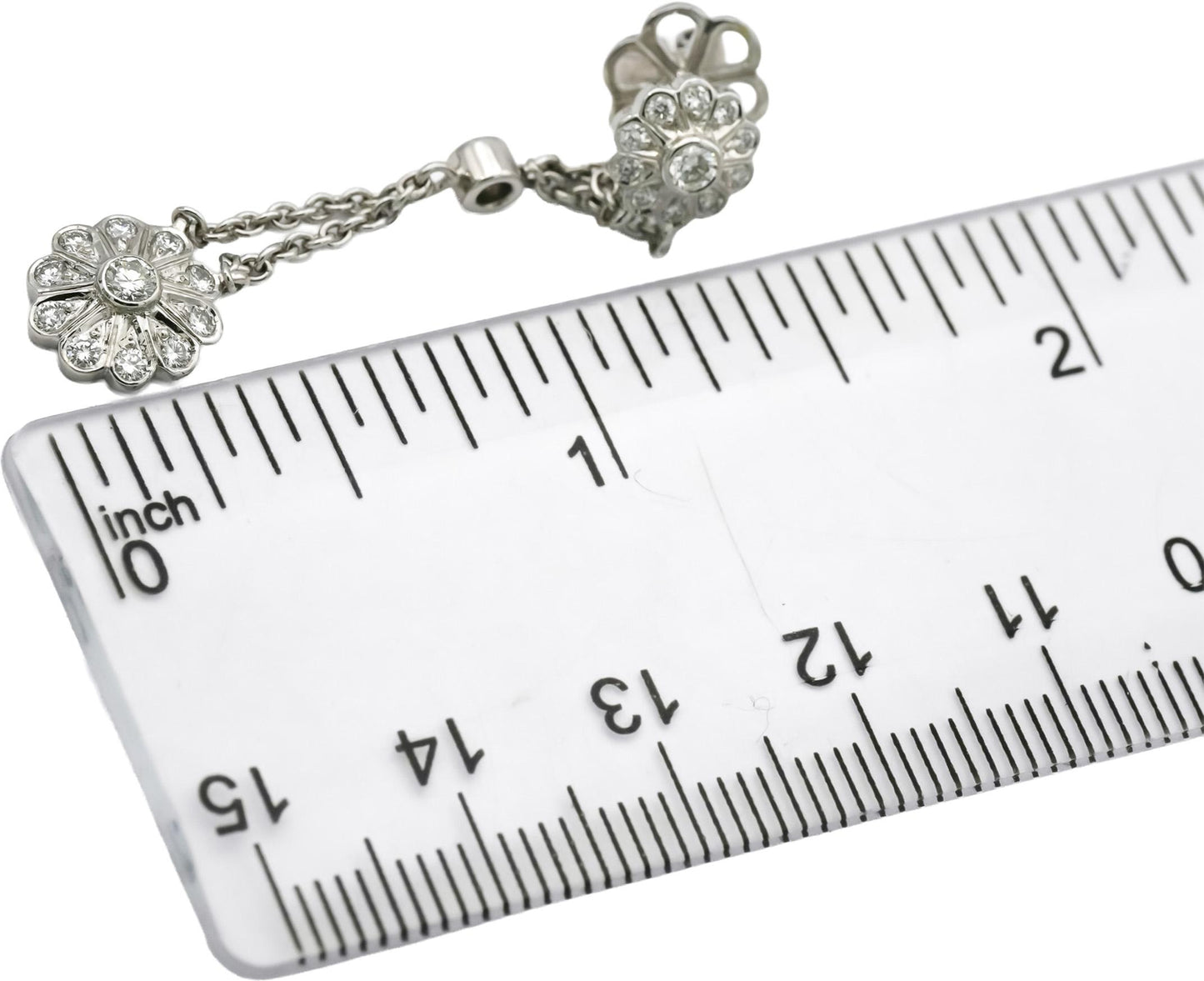 18k White Gold VS Round Diamond Flower Drop Dangle Earrings 0.95CT