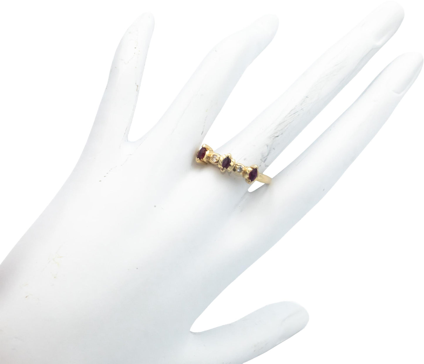 14k Yellow Gold Round Diamond & Marquise Cut Ruby Band Ring 0.29CT Size 10