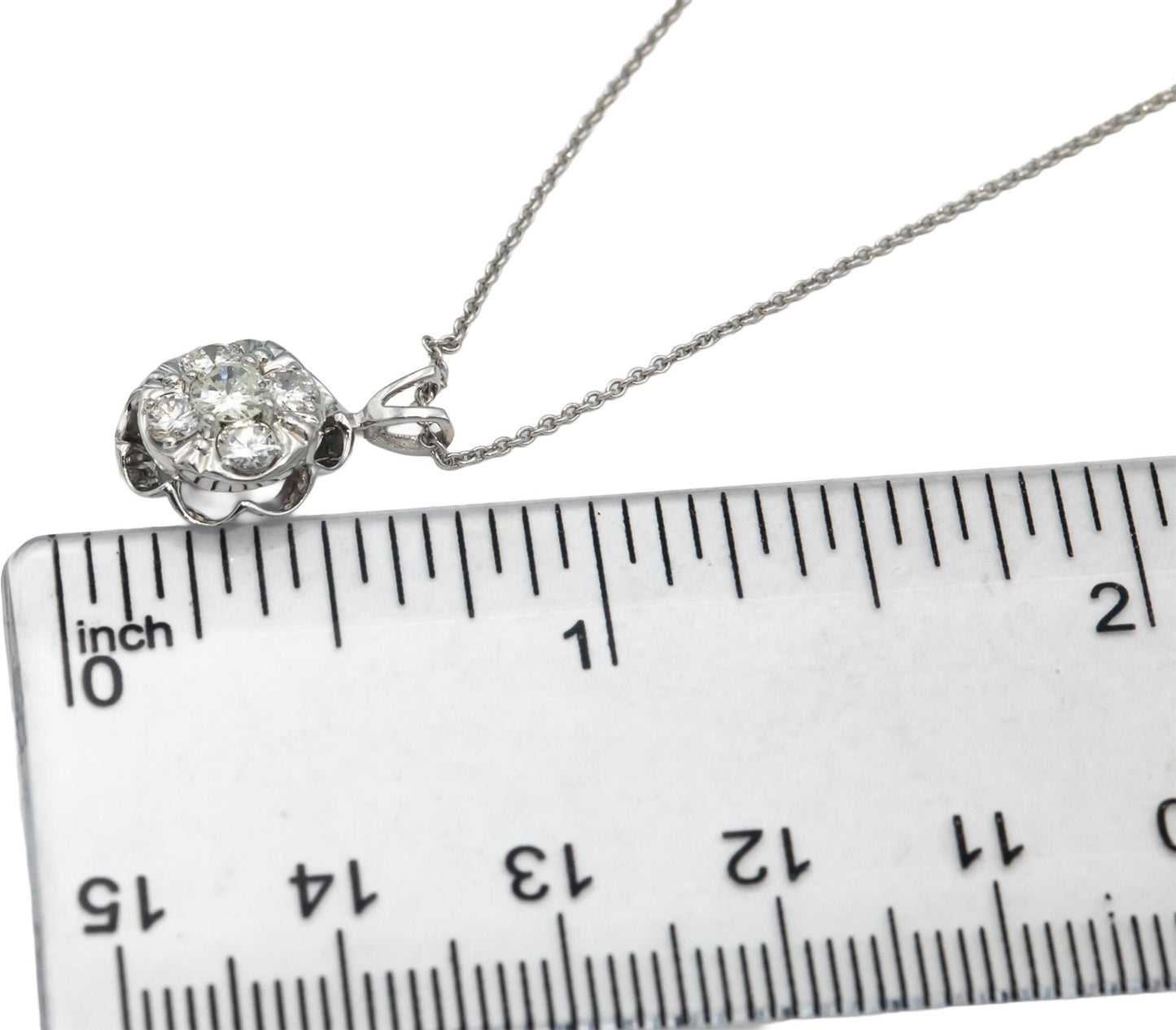 14k White Gold 0.55CT Diamond Cluster Floral Pendant Necklace
