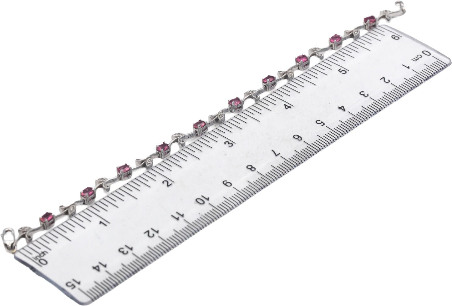 14k White Gold 1.56CT Diamond and Pink Tourmaline Floral Link Bracelet