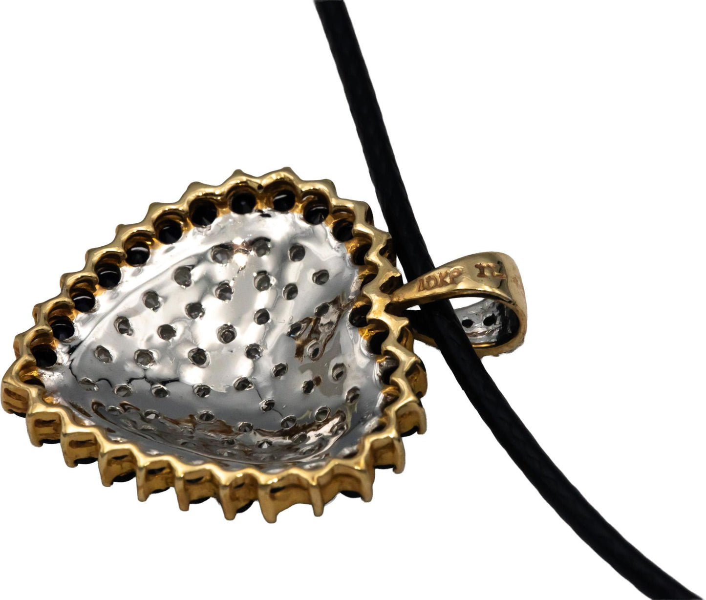 10k Yellow White Gold 1.0CT Diamond and Sapphire Cluster Heart Pendant Necklace