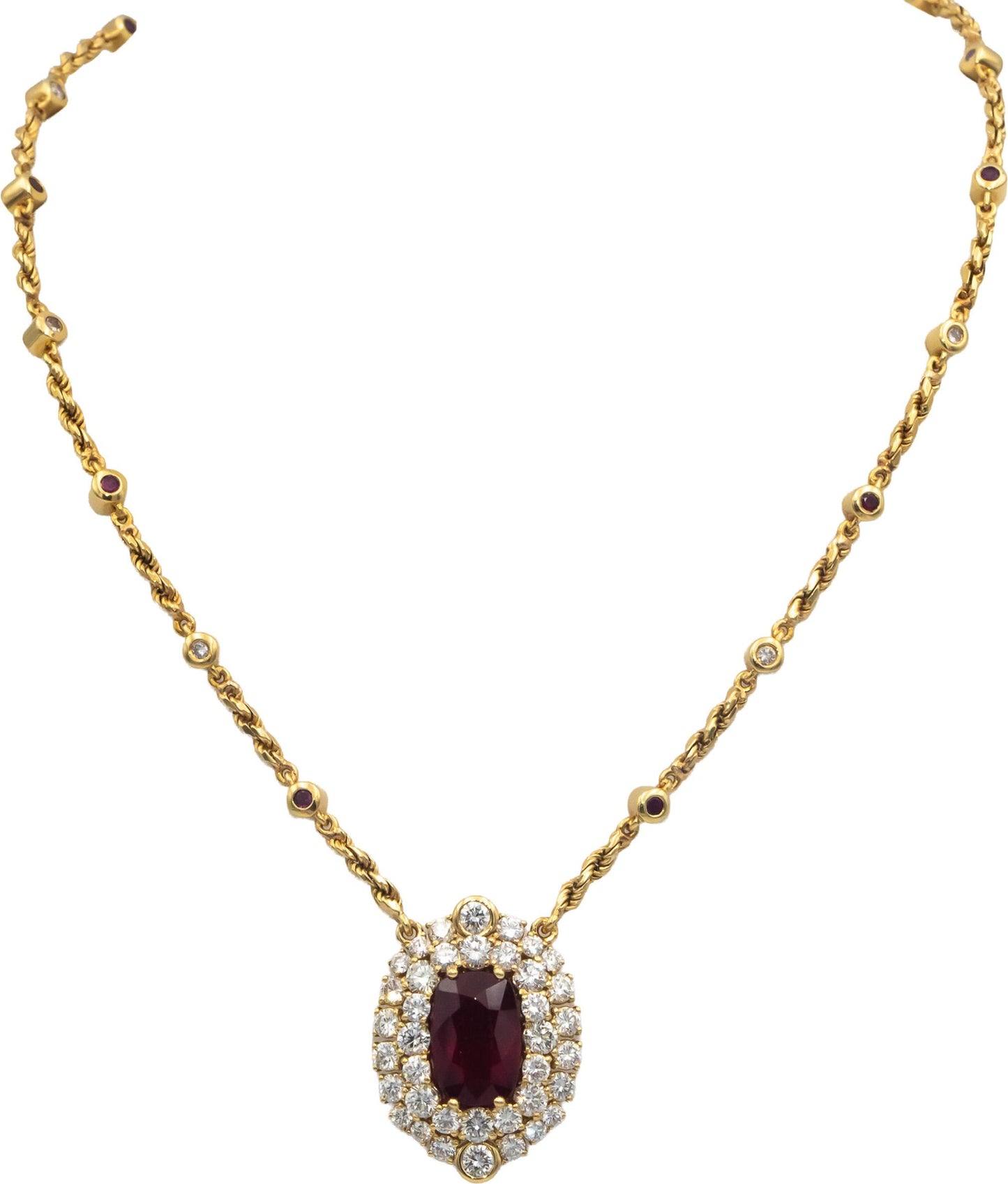 GIA Certified 18k Gold Diamond and Ruby By The Yard Necklace 9.85CT