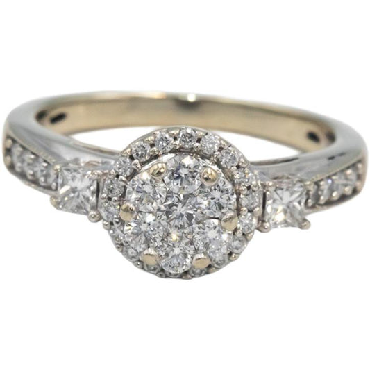 10k White Gold Princess & Round VS Diamond Cluster Ring 0.70CT Size 7.5