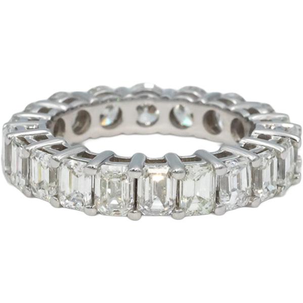 18k White Gold VS Round & Emerald Cut Diamond Eternity Ring 5.0CT Size 6.5