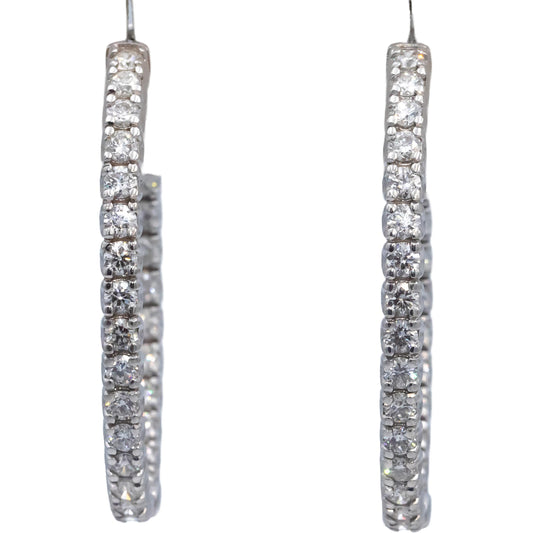 18k White Gold VS Round Diamond Oval Inside Out Hoop Earrings 5.41CT