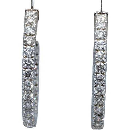 14k White Gold VS Round Diamond Inside Out Circle Hoop Earrings 4.48CT