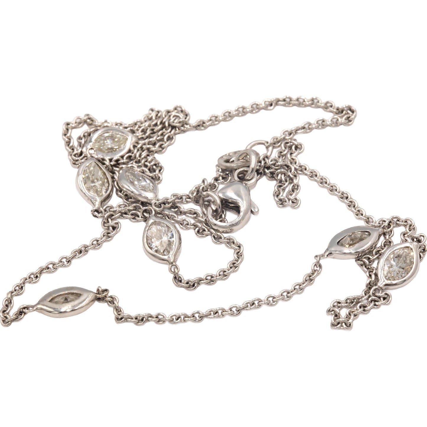 18k & 14k White Gold Round Diamond By The Yard Chain Necklace 1.43CT