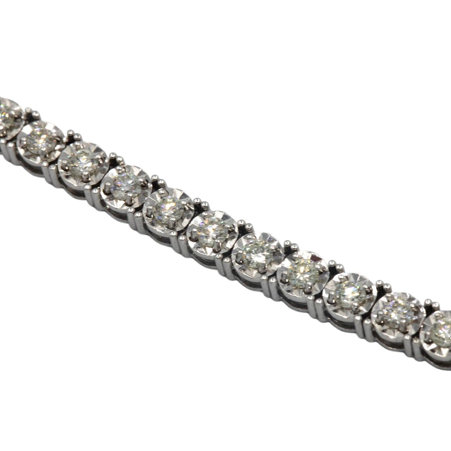 14K White Gold VS Round Diamond Buttercup Setting Tennis Bracelet 2.97CT