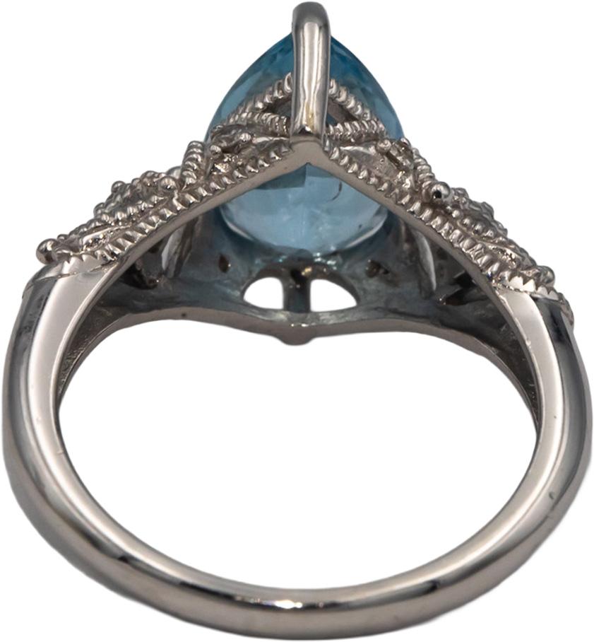 14k White Gold Jewelry 2.02CT Diamond and Aquamarine Filigree Ring Size 6.5