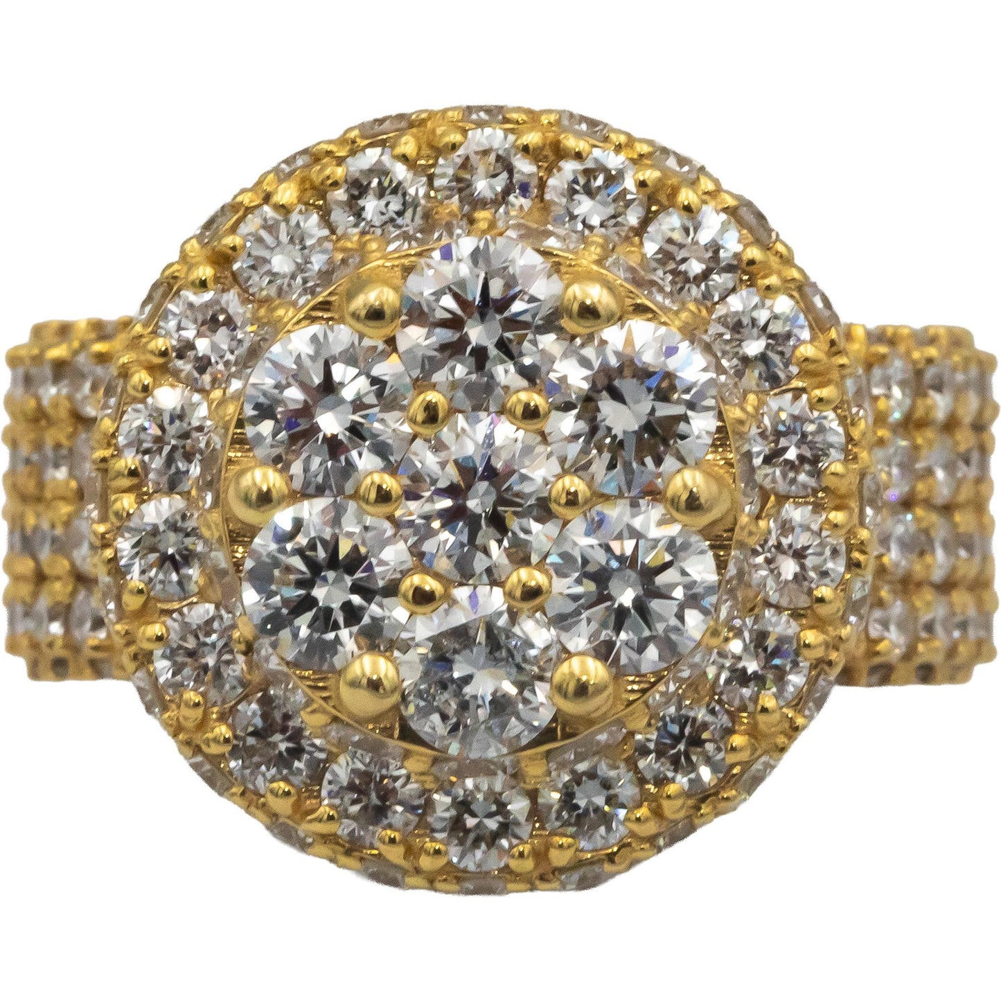 14k Yellow Gold Lab Grown Round Diamond Pave Cluster Ring 8.0CT Size 8.5