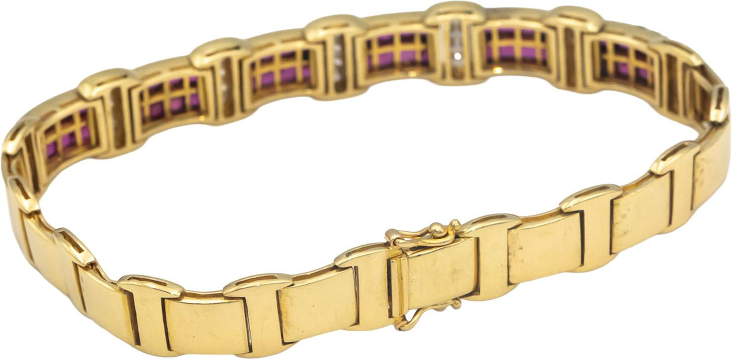 18k Yellow Gold Jewelry Diamond and Ruby Fancy Link Bracelet 2.90CT