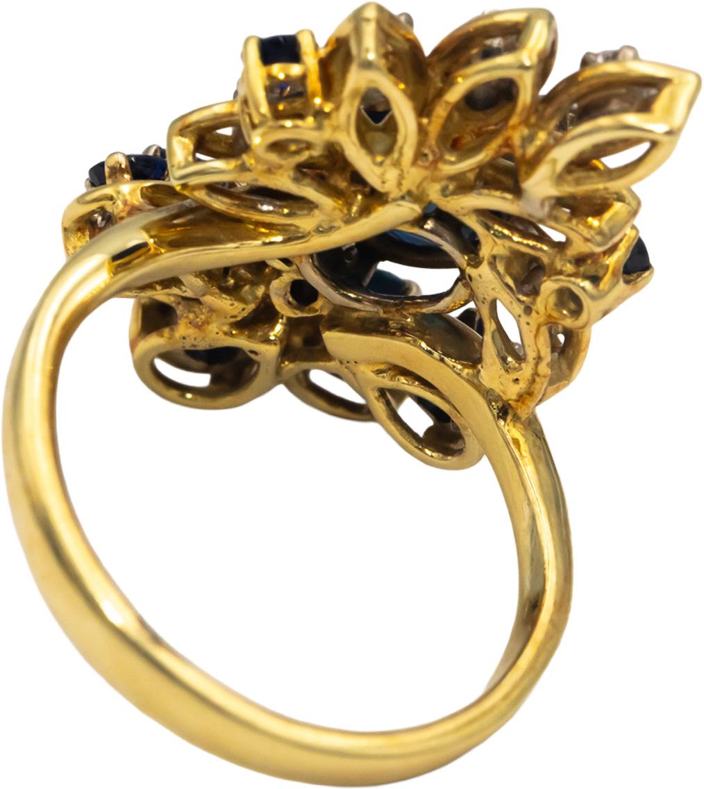 18k Yellow Gold 2.02CT Diamond and Sapphire Cluster Cocktail Ring Size 6.5