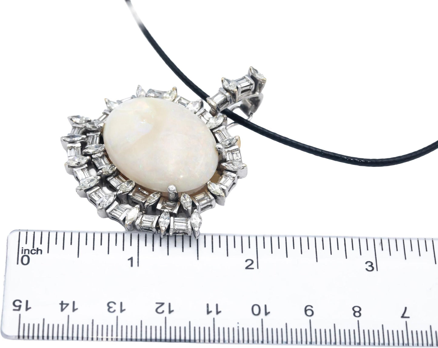 Vintage Antique Diamond and Opal 14k White Gold Pendant Necklace 29.07CT