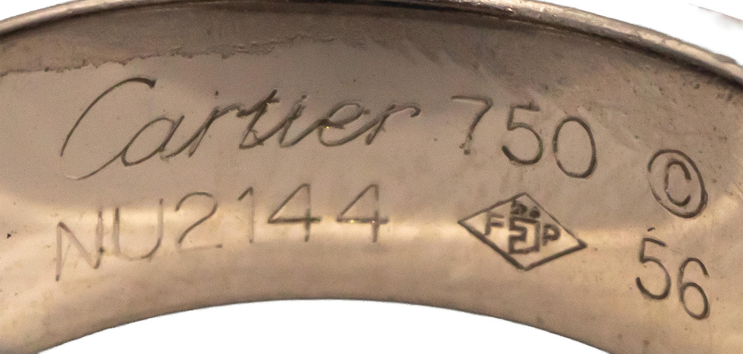 CARTIER 18k White Gold Santos-Dumont Falcon Eye Ring w/ Receipt Size 7.5 Euro 56