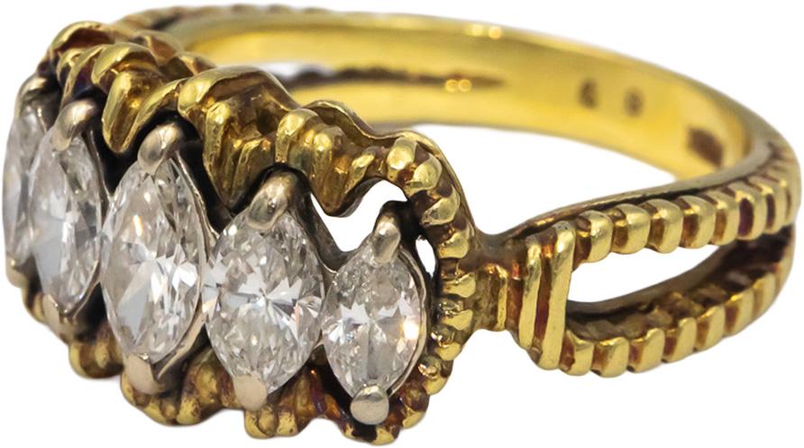 Vintage Antique 18k Yellow Gold 1.0CT VS Marquise Cut Diamond Cocktail Ring Sz 6