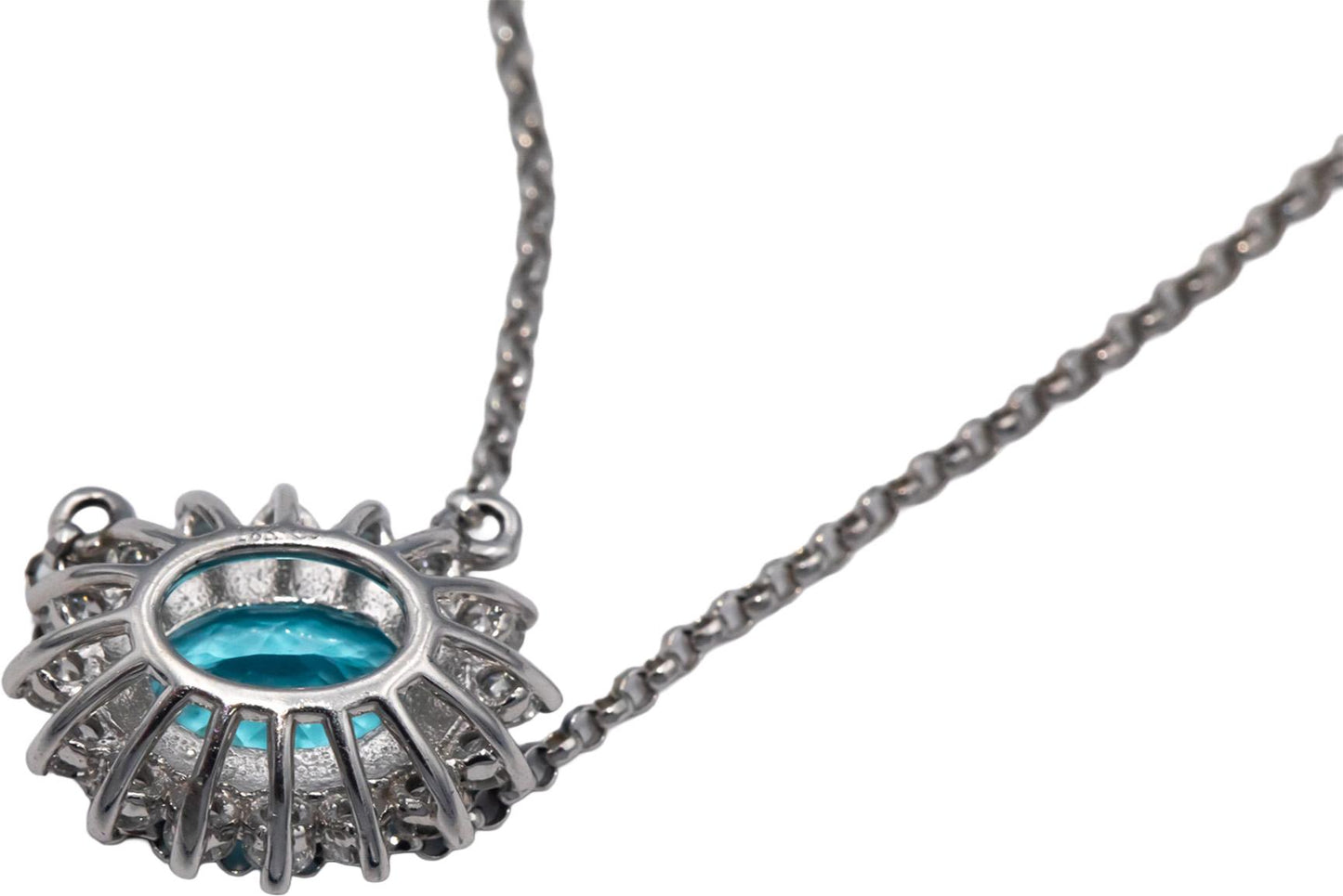 Diamond and Synthetic Blue Stone 18k White Gold Halo Pendant Necklace 0.25CT