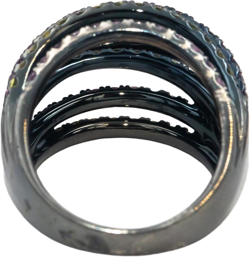 Rainbow Sapphire Round Cut 18k Black Rhodium Multi-Band Ring 3.20CT Size 6.5