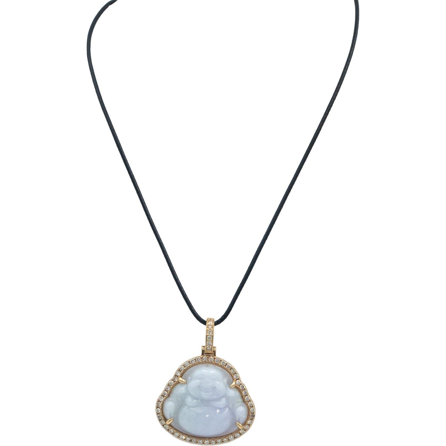 10k Yellow Gold Diamond & Carved Lavender Jadite Buddha Pendant Necklace 1.0CT