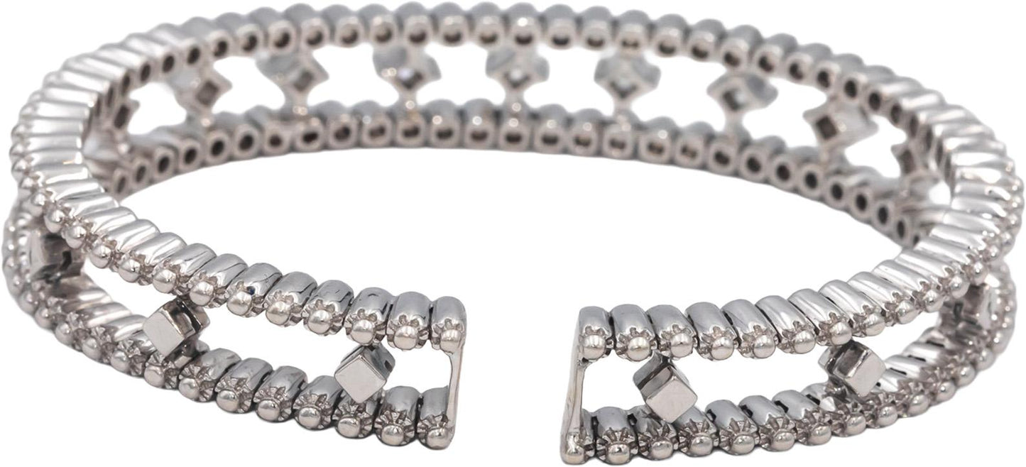 18k White Gold VS Princess & Round Diamond Flexible Cuff Bracelet 2.0CT