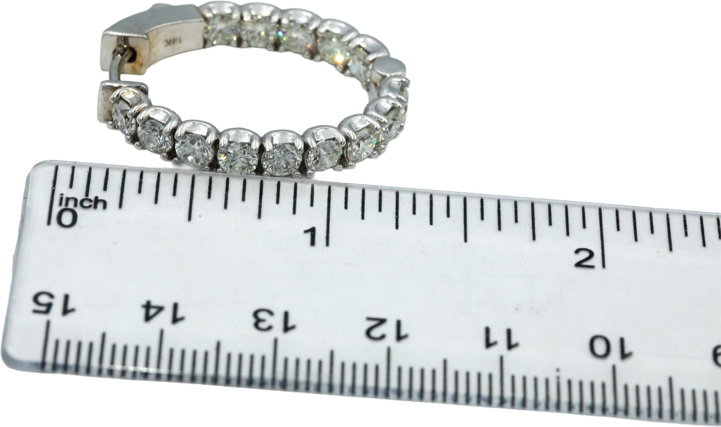 14k White Gold VS Round Diamond Inside Out Oval Hoop Earrings 5.34CT