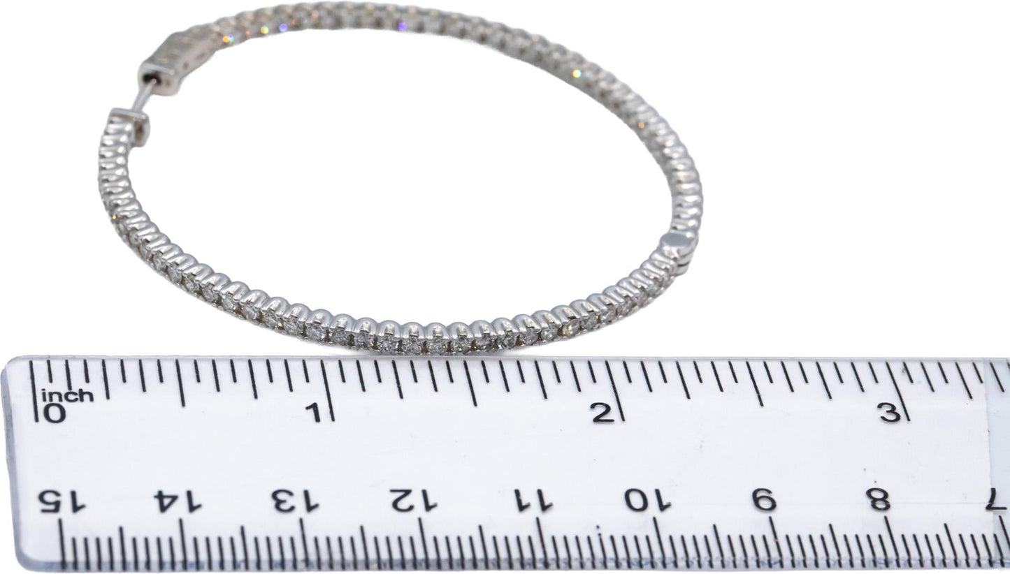 14k White Gold Round Diamond Inside Out Circle Jumbo Hoop Earrings 3.85CT