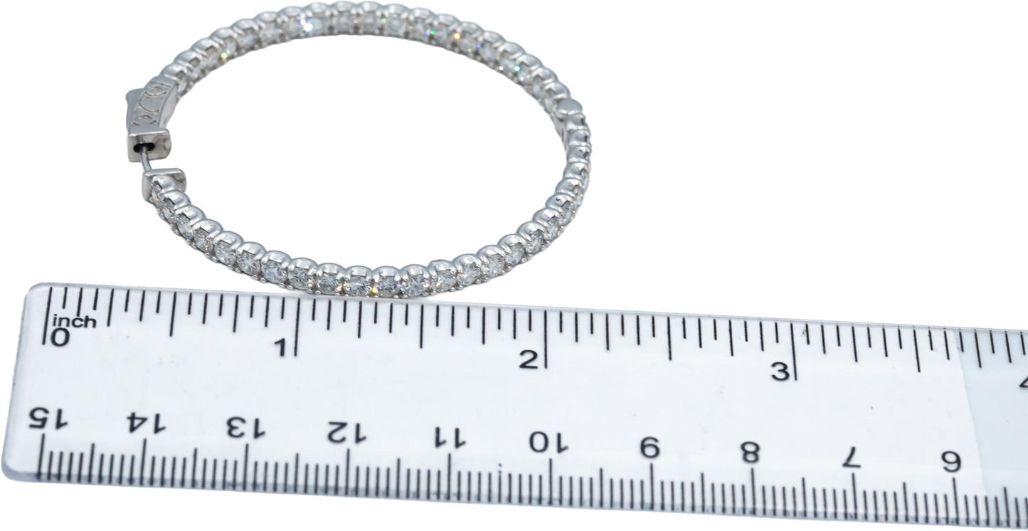 18k White Gold VS Round Diamond Inside Out Circle Hoop Earrings 7.33CT