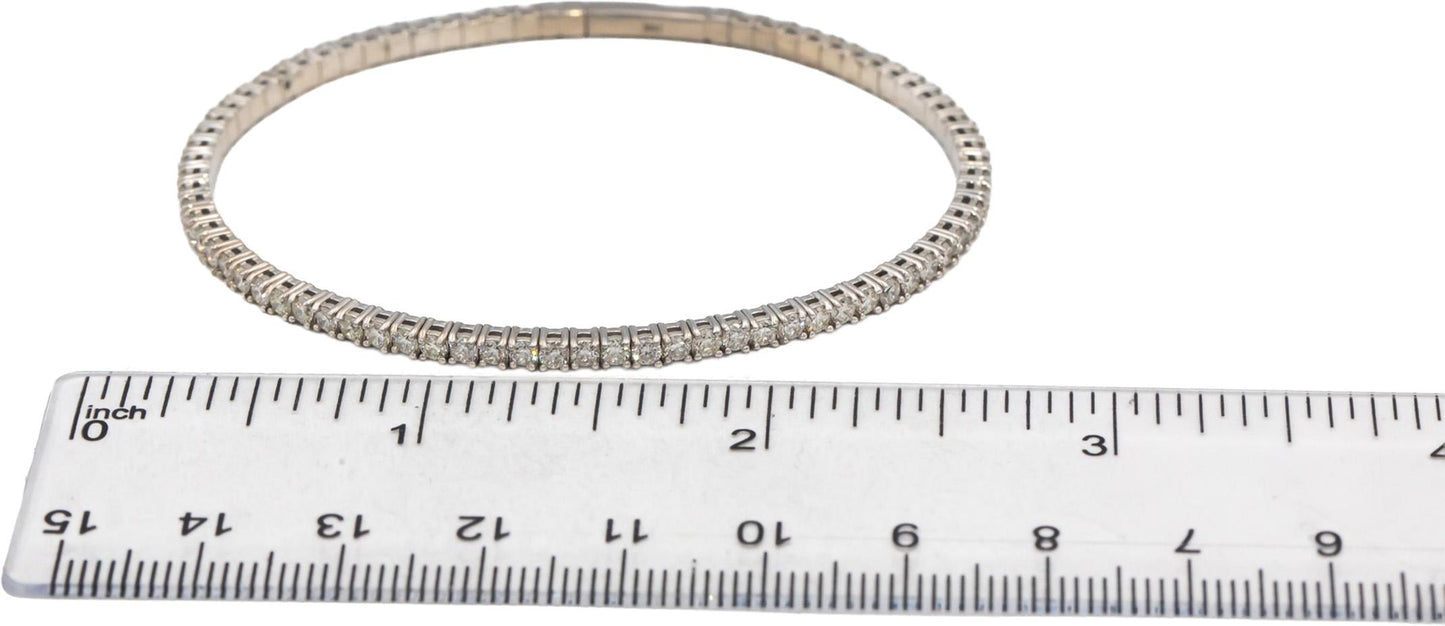 18k White Gold VS Round Diamond Semi-Flexible Bangle Bracelet 2.51CT
