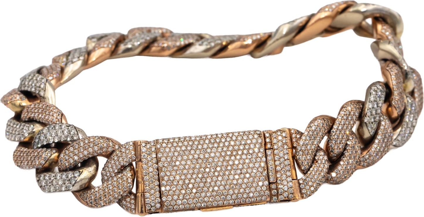 10k Rose & White Gold Iced Out Round Diamond Cuban Link Bracelet 19.0CT